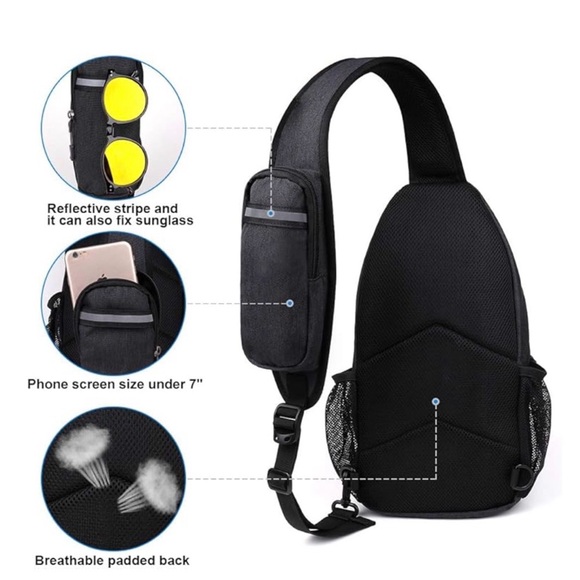 Waterfly Black Gray Sling Backpack Crossbody Hiking Travel Daypack - Picture 8 of 8